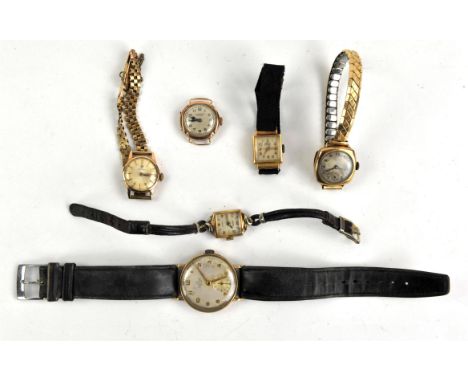 Bensons ladies gold wristwatch with signed dial, manual wind movement the hinged case back marked for 9 carat ,a Roamer Ladie