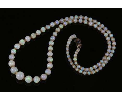 Antique opal and rock crystal necklace, graduating spherical opal beads measuring from 3.44mm to 9mm in diameter, alternately