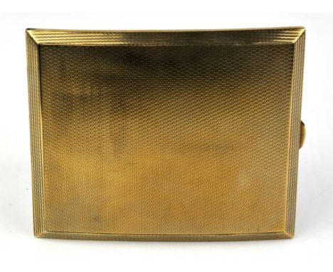 9 ct engine turned cigarette case, with full hallmark for Birmingham, 1936, with makers mark B&S, with 'A.D.C 28th August 193