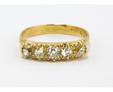 Antique diamond five stone ring, five graduating old cut diamonds, estimated total weight 1.28 carats, claw set in 18 ct yell