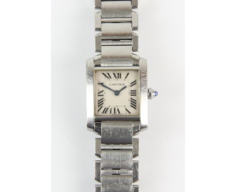 Cartier reference 2384 Ladies Tanke Francaise stainless steel wristwatch, the signed dial with Roman numeral hour markers, su