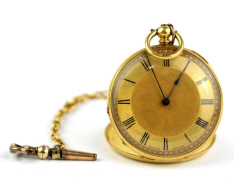 A Gold open face pocket watch , the dial with Roman numeral hour markers,Steel hands, fitted with a key wind movement, the ba