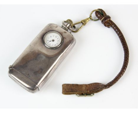 A Victorian silver combination sovereign case, vesta case and clock, hallmarked Chester 1888, with makers marks for William N