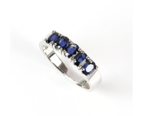 Sapphire five stone ring, five oval cut sapphires weighing an estimated total of 1.50 carats, claw set in 14 ct white gold st