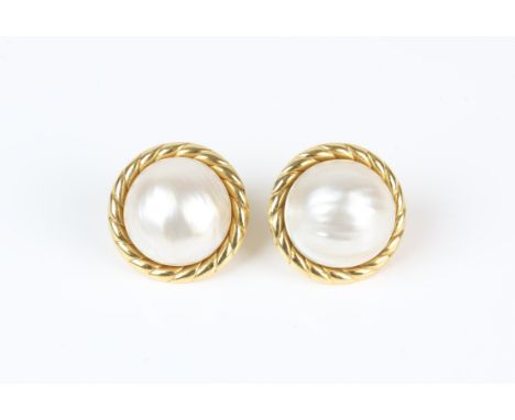Mabe pearl earrings, central mabe pearl with a twisted border in 18 ct, with post and clip backs for pierced ears, earring me