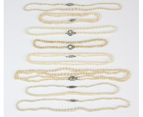 An assortment of eight pearl necklaces all with silver claspsCondition Report:  Gross weight 125.7g