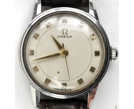 Omega A gentlemans stainless steel wristwatch, the signed dial with gilt hour, markers and hands, fitted with a calibre 231 1