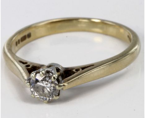 9ct yellow gold diamond solitaire ring, size K, weight 1.8g.