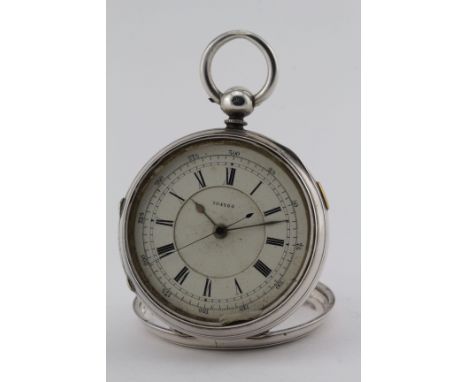 Gents 19th century open faced silver centre seconds chronograph pocket watch, hallmarked Chester 1884. Small chip to glass at