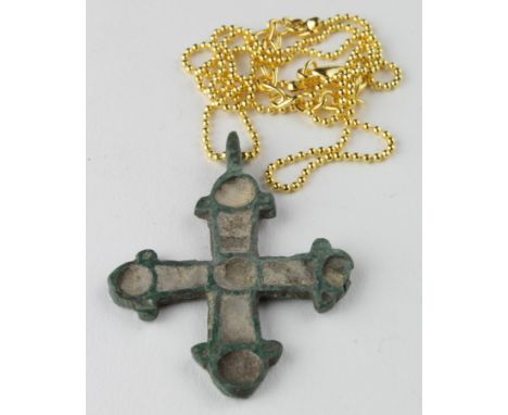Viking Enamelled Cross Pendant, ca. 1200 AD, cast cruciform pendant with numeroud sections applied with enamel insert. Very f