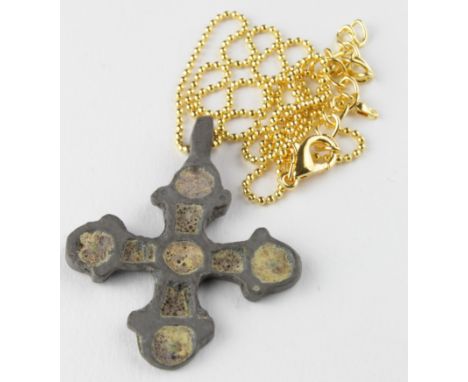 Viking Enamelled Cross Pendant, ca. 1200 AD, cast cruciform pendant with numeroud sections applied with enamel insert. Very f