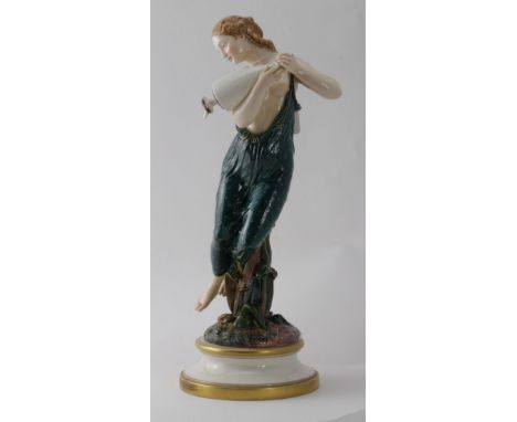Royal Worcester 'Morning Dew' figure, depicting a semi nude maiden pouring water, circa 1876, makers mark to base with '76' b