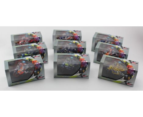 Scalextric MotoGP. Nine boxed Scalextric MotoGP models, comprising Valentino Rossi (C6020); Makoto Tamada (C6002); Nicky Hayd