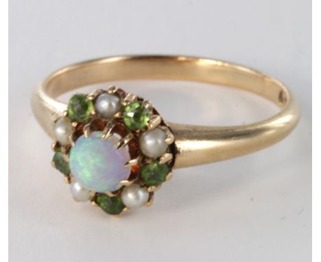 14ct Gold Opal/Emerald/Seed Pearl Ring size L weight 2.4g