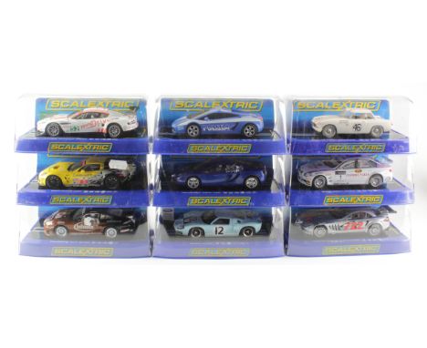 Scalextric. Nine boxed Scalextric models, comprising Aston Martin DBR9 (C3196); MGB 1964 Sebring (C3415); Lamborghini Gallard