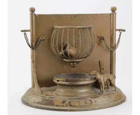 Equestrian interest. An unusual desk tidy (?), circa early 20th century, depicting a stable scene, with dog, mouse, broom, ha
