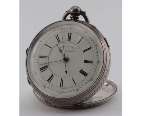 Silver open face 'Centre Seconds Chronograph' pocket watch, hallmarked 'Chester 1893', makers mark rubbed, white enamel dial 
