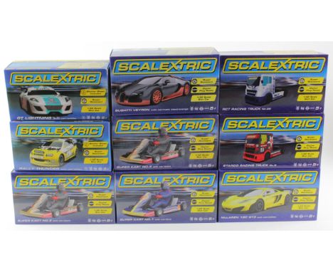 Scalextric. Nine boxed Scalextric models, comprising Starco Racing Truck no. 8 (C3609); RCT Racing Truck no. 22 (C3610); Rall