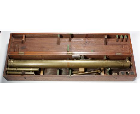Large brass telescope, length 116cm approx. contained in original fitted case (sold as seen)