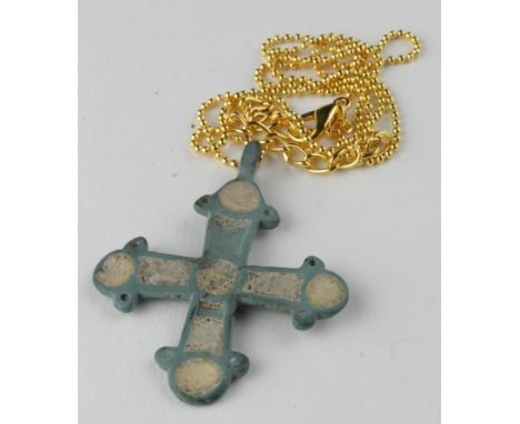 Viking Enamelled Cross Pedant, ca. 1200 AD, cast cruciform pendant with numeroud sections applied with enamel insert. Very fi