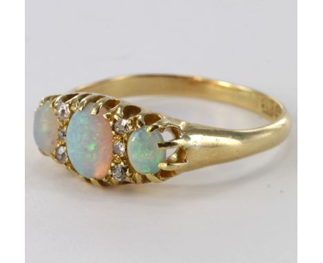 18ct Gold Opal and Diamond Gypsy style Ring size J weight 3.3g