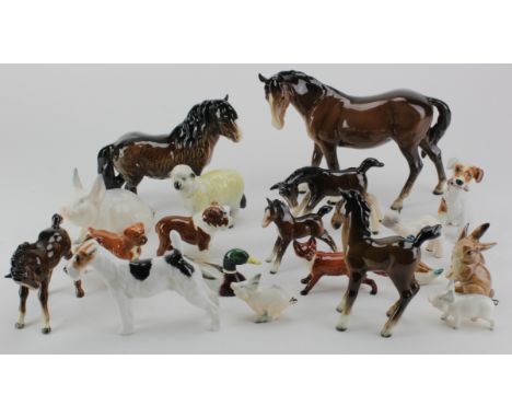 Animals. A collection of twenty ceramic animals, including horses, dogs, pigs, sheep, ducks, rabbits, etc., makers include Be