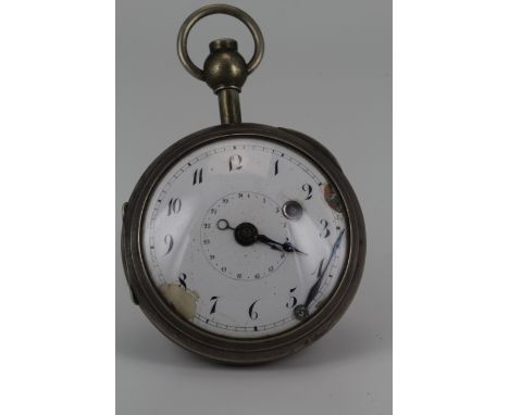 Early 19th Century open face pocket watch, the white dial with arabic numerals surrounded by a minute track, extra dial in th