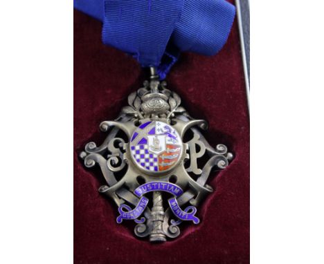 St. Pancras interest. A silver & enamel medal, decorated with a coat of arms & the motto 'Constans Justitiam Moniti' which re