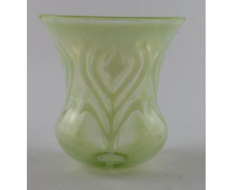 Art Noveau Vaseline glass shade with electric light size hole, attractive irridescence. C1900