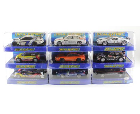 Scalextric. Nine boxed Scalextric models, comprising Bentley Continental GT3 (C3515); BMW 320si WTCC (C3020); Ford GT (C2995)