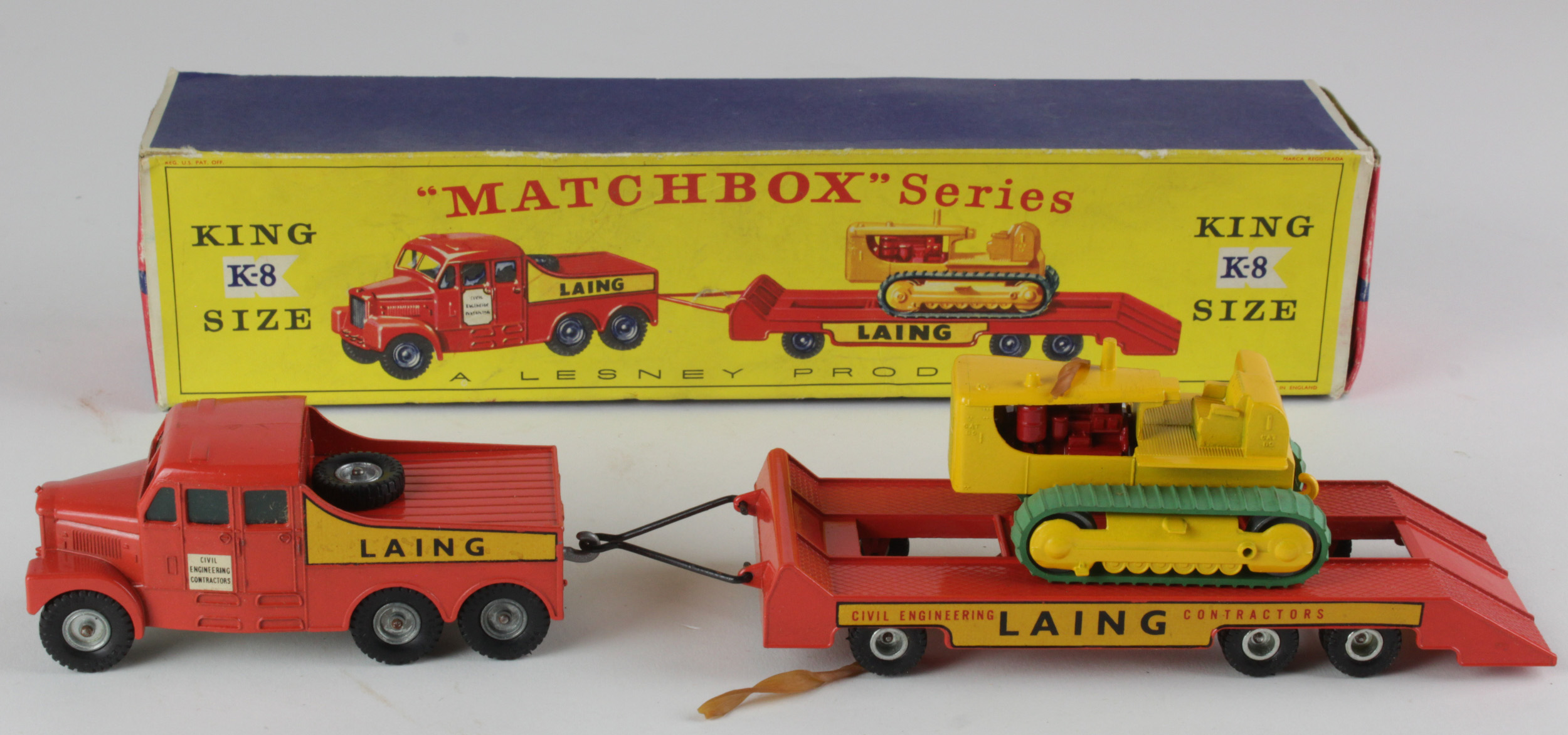 Matchbox Lesney King Size K8 Tractor and Transporter (Laing), contained ...