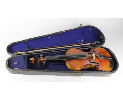 German violin, makers label inside 'Antonius Stradivarius Facibat Anno 1730', scroll marked to reverse 'Conservatory Violin',