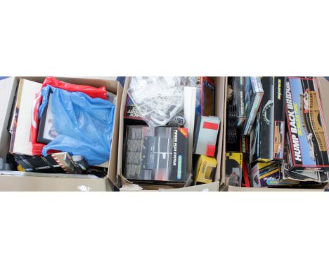 Scalextric. A large collection of scalextric accessories & other motor racing related items, including track, bridges, etc. (