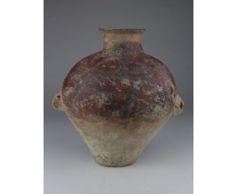 Chinese Neolithic Terracotta Jar, C. 10,000 B.C. Chinese Neolithic Terracotta shaped jar with bulbous body, rimmed neck and r