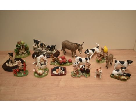 A large collection of figurines by Border Fine Arts and other studies comprising Merrie Mice Fruit Fun 'Playing Gooseberry' A