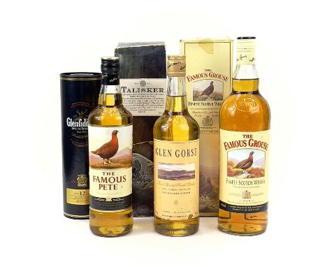 A bottle of Glen Gorse fine blended whiskey. Together with five other bottles of Scotch whiskey. (6)