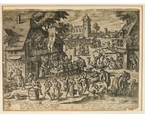 Pieter II VAN DER BORCHT (1545-1608) St Sebastian's FairSeveral peasants dancing or sitting at tables in the foreground, vill