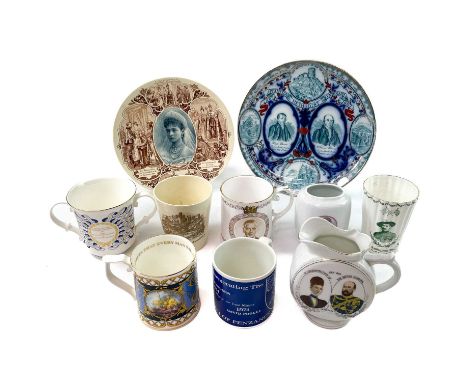 A Foley China Baden Powell  Mafeking commemorative beaker. Height 10cm, together with various other commemorative wares. (10)