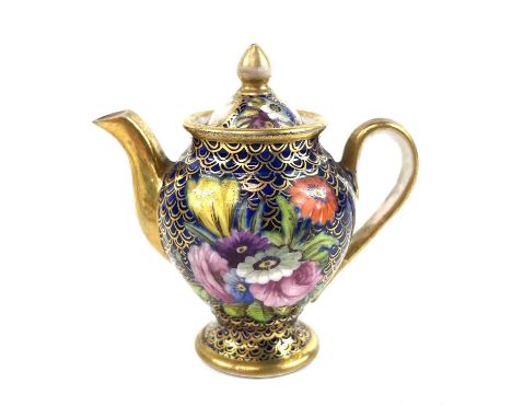 A Spode porcelain miniature coffee pot and cover finely decorated with bouquets of flowers. Height 5.5cmBought by the vendor 