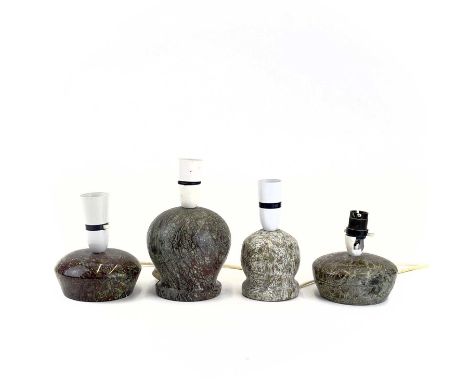 A Cornish Serpentine lamp base. Height 12cm, together with three other Cornish Serpentine lamp bases. (4)