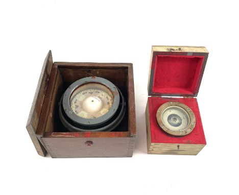 A Sestral compass on a gimbal mount serial number B4/31439L/64. In a fitted box with a slide lid compass diameter 13.5cm toge