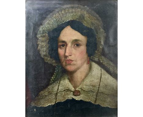 19th Century British School  Portrait of a LadyOil on panelInscribed to verso 'Mrs Brodie (Spanish) painted about 1840 by her