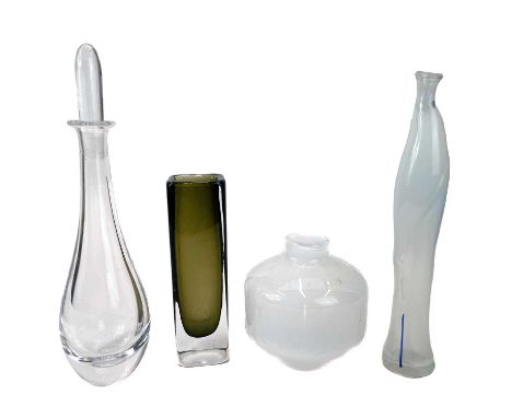 A collection of mid century art glass. Including Orrefors vase and decanter, largest 36cm. (4)Scratches and general wear, no 
