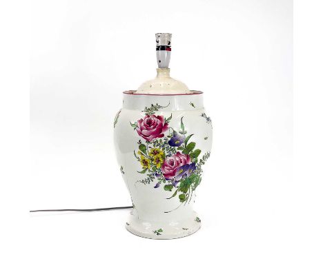 A French Luneville pottery vase converted to a table lamp. With floral painted decoration, height 38cm.