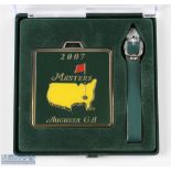 2007 Masters Golf Tournament bag tag in the famous green, yellow and gilt colours and on the reverse