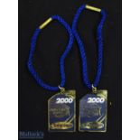 2000 European Golf Tour gilt and enamel members season badges (2) - each embossed on the reverse '