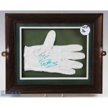 Signed Golf Glove Paul Cassey English golfer, with dedication to Ian, framed and mounted under glass