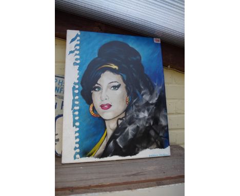 Derick Piper, head and shoulders portrait of Amy Winehouse, signed, oil on canvas, 50 x 40cm unframed. 