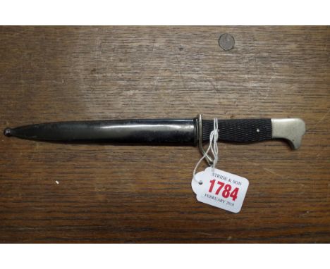 A World War II period German miniature bayonet and scabbard, total length 24cm.