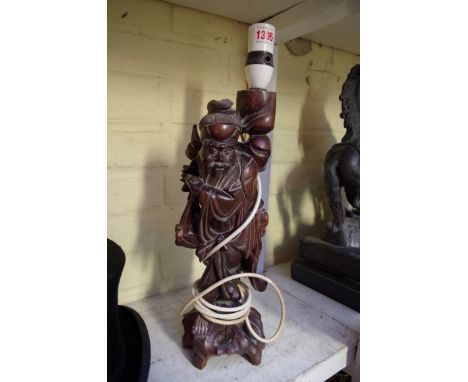 A Japanese carved wood figural lamp, height excluding fitting 37cm. 